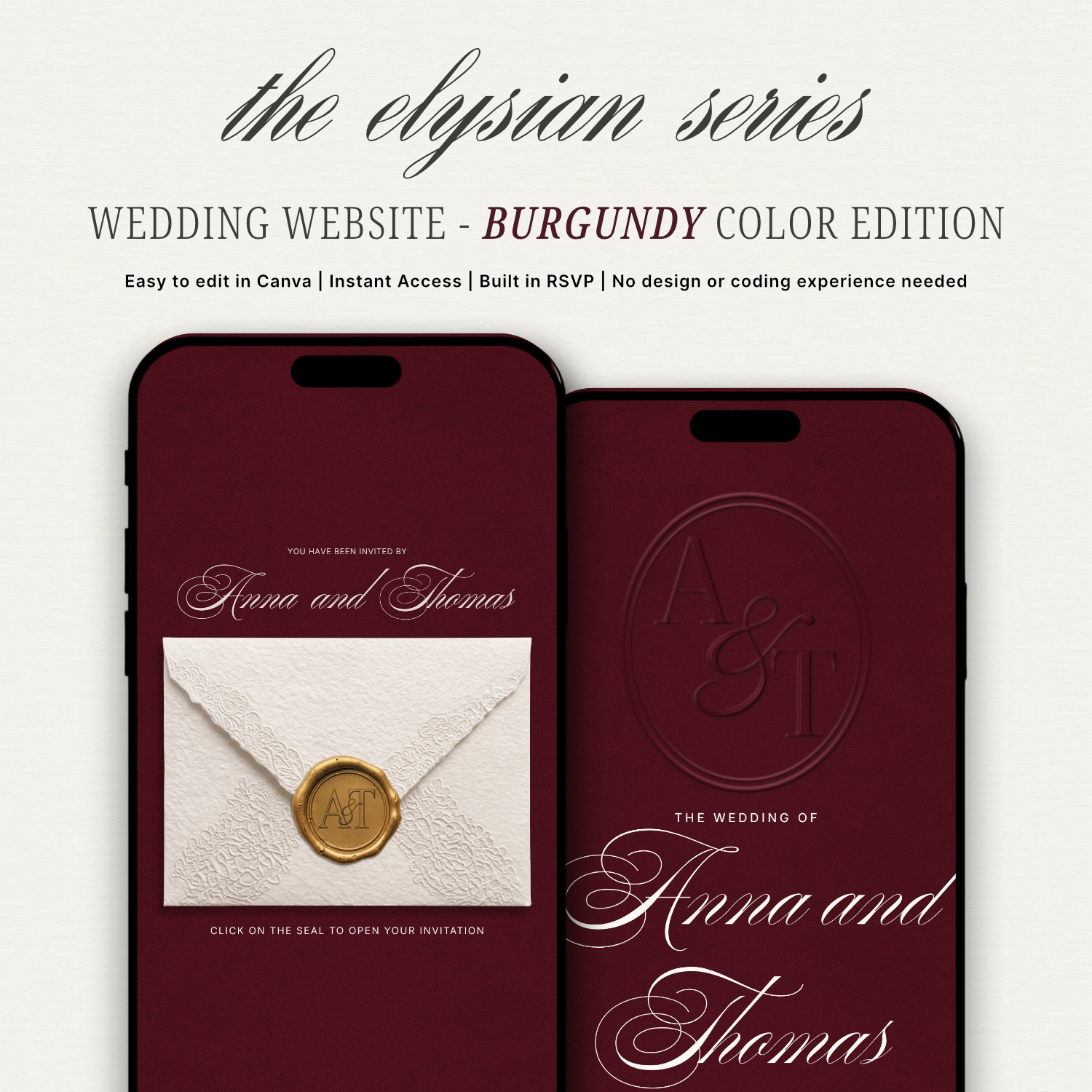 Elysian Series - Burgundy Wedding Website Edition