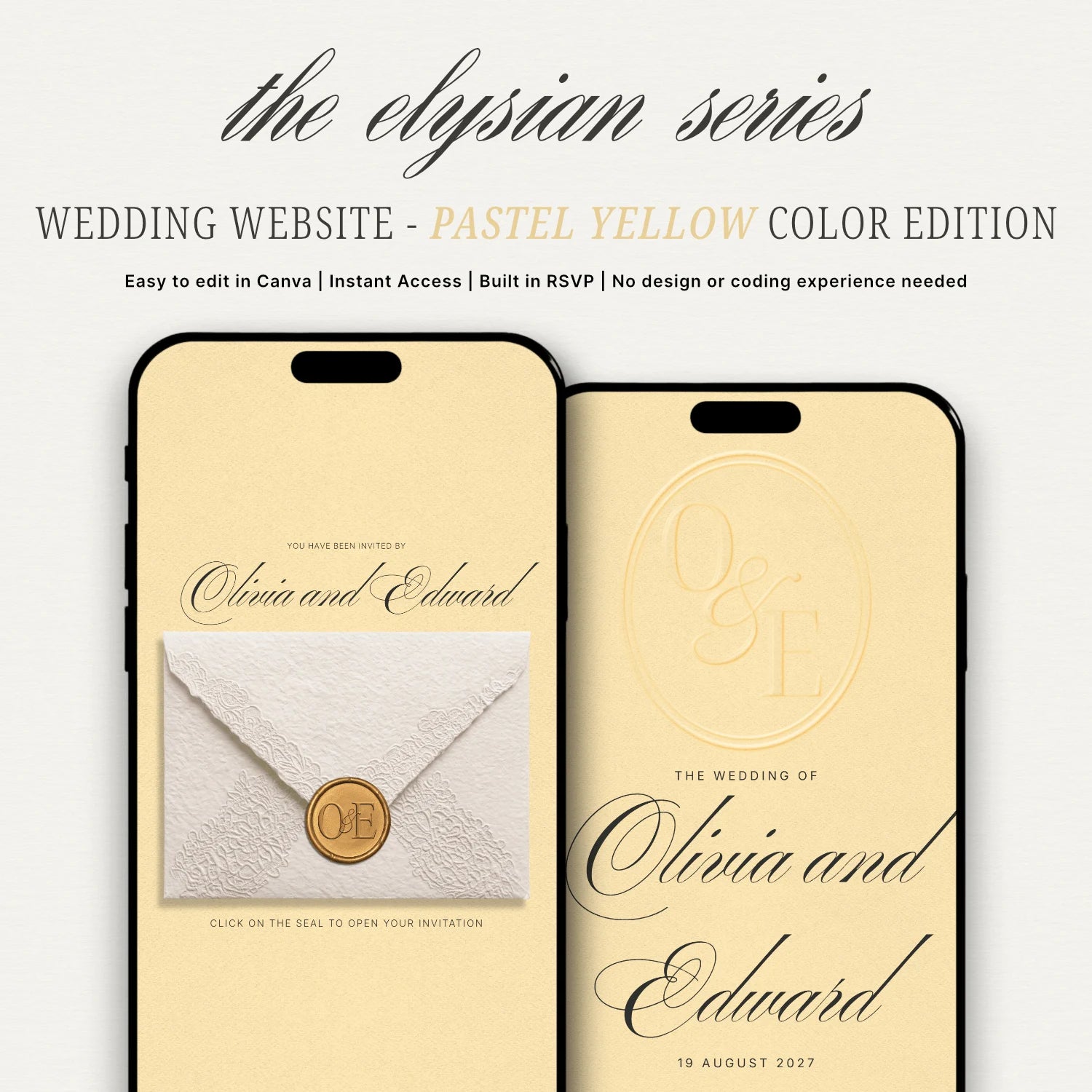 Pastel Yellow Wedding Website - Elysian Series