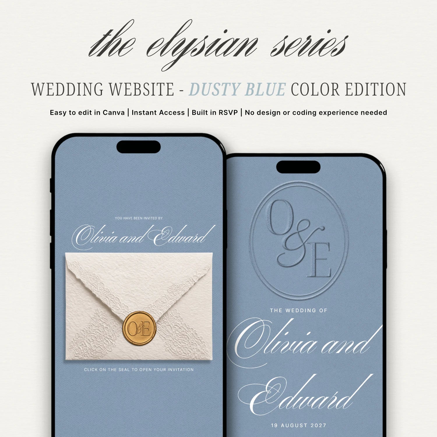 Dusty Blue Wedding Website - Elysian Series