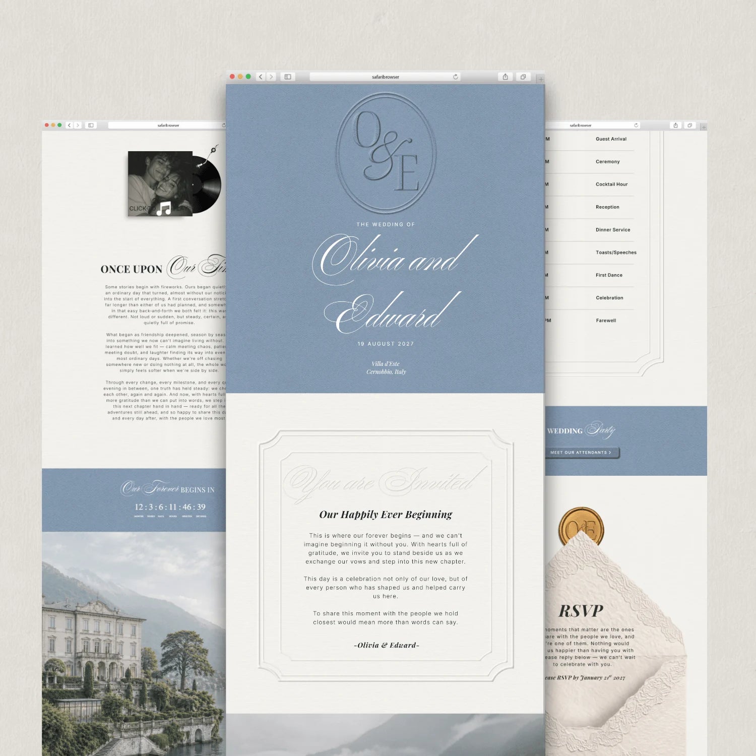 Dusty Blue Wedding Website - Elysian Series