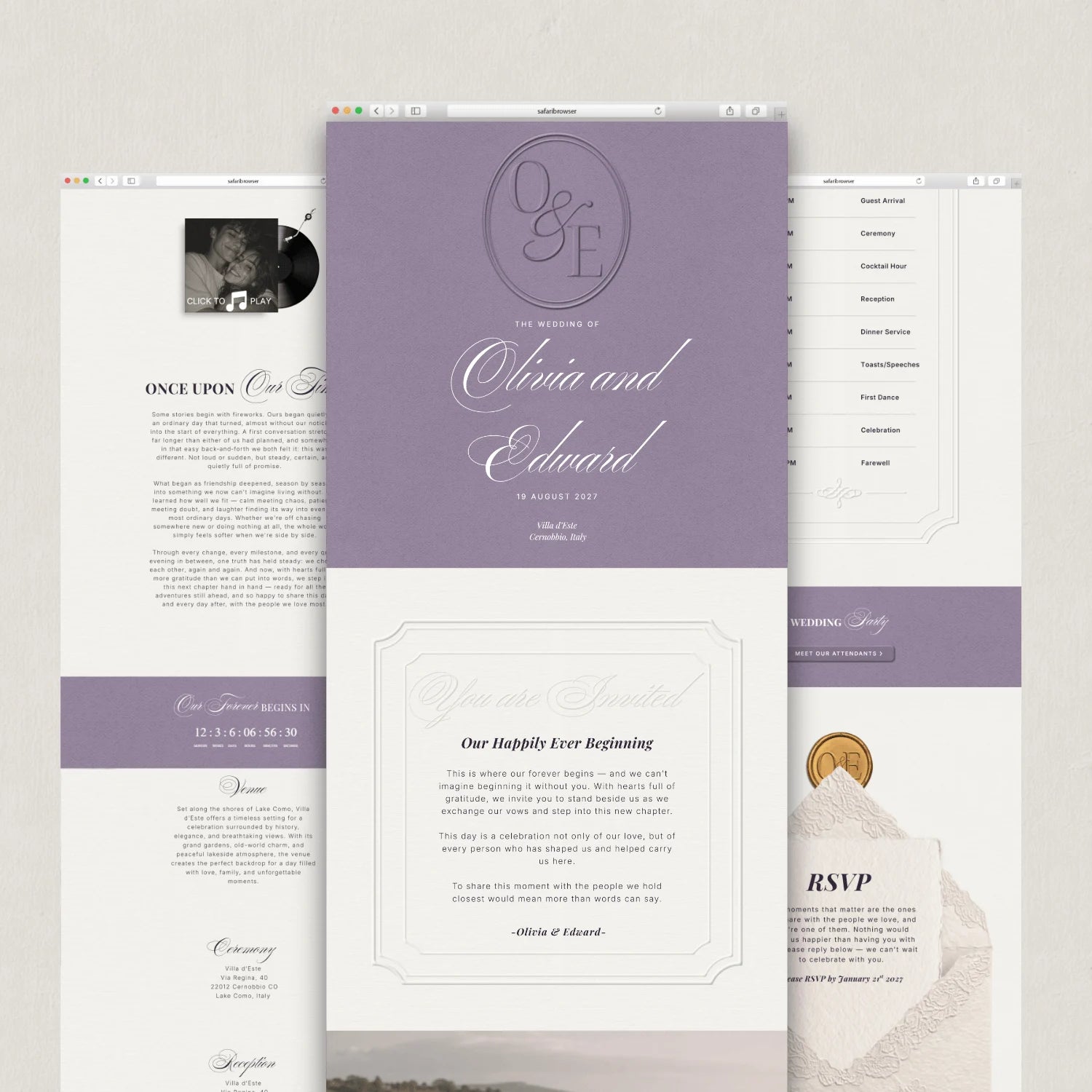 Lavender Wedding Website - Elysian Series