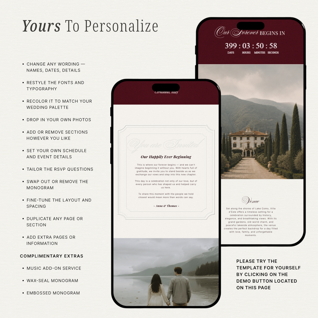 Elysian Series - Burgundy Wedding Website Edition