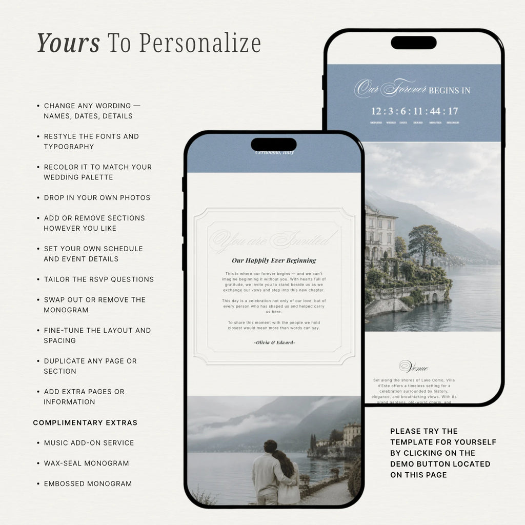 Dusty Blue Wedding Website - Elysian Series