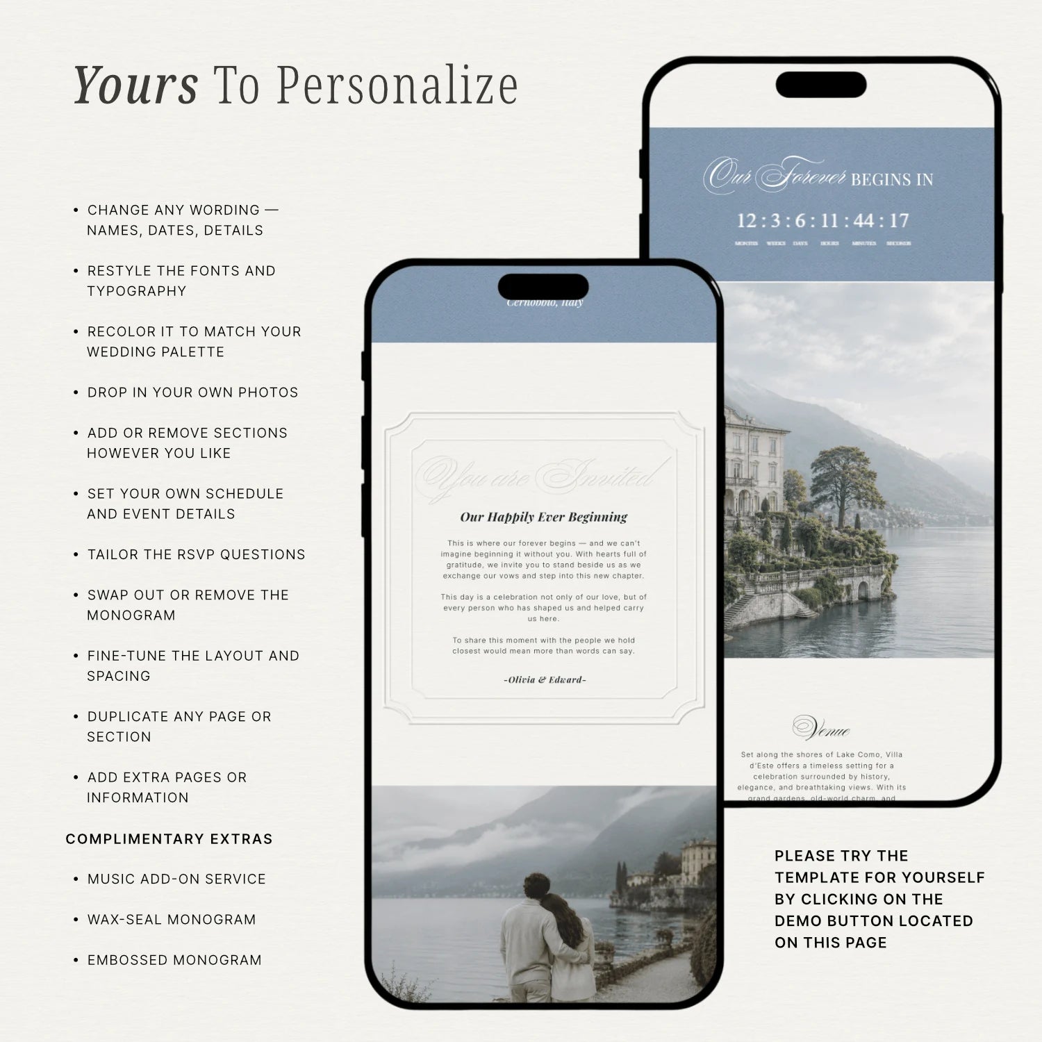 Dusty Blue Wedding Website - Elysian Series