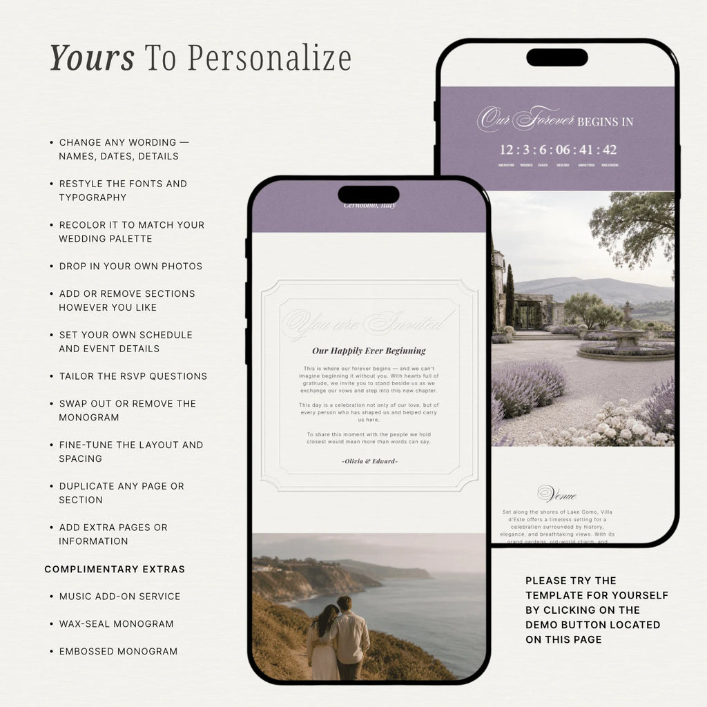 Lavender Wedding Website - Elysian Series