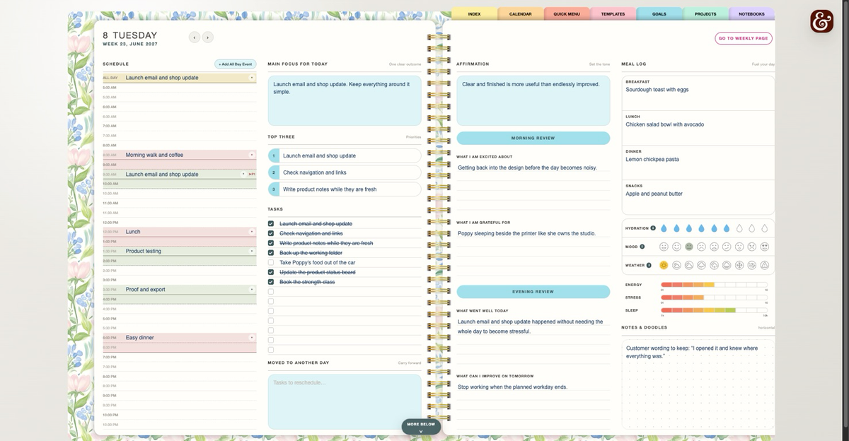 Slate & Serif digital planner Daily Planning page