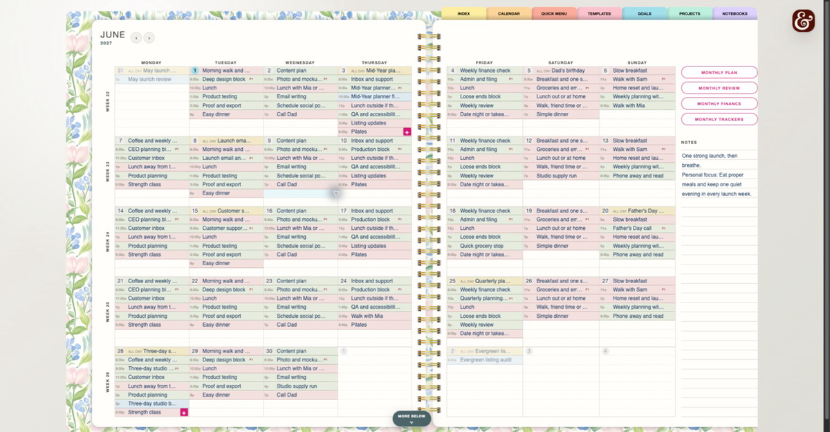 Slate & Serif digital planner Monthly View