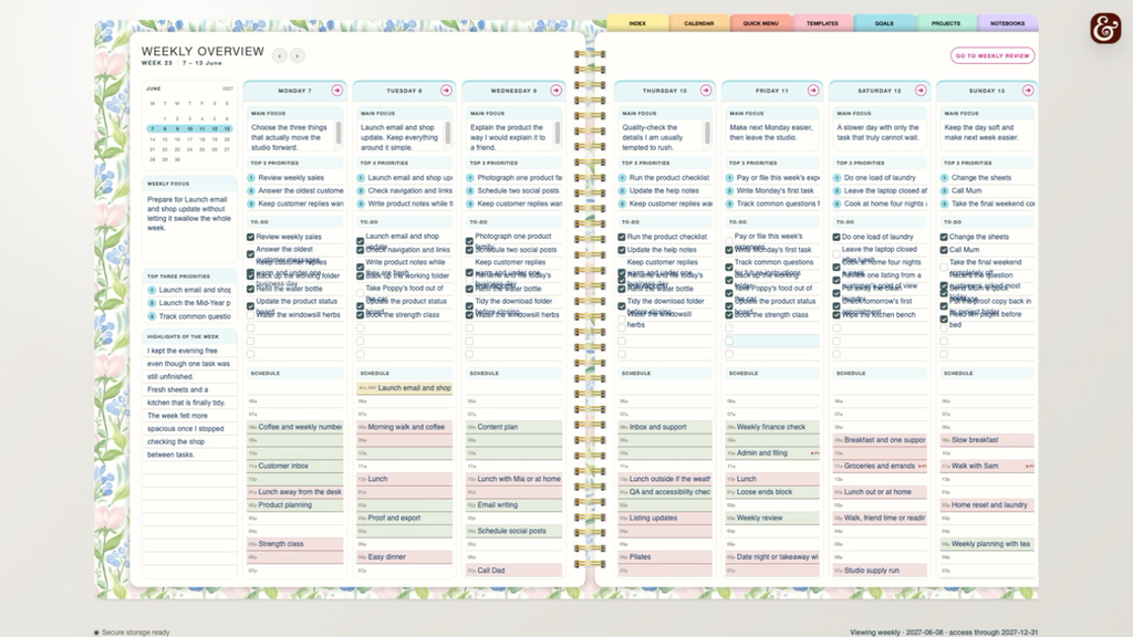 Slate & Serif digital planner Weekly Overview